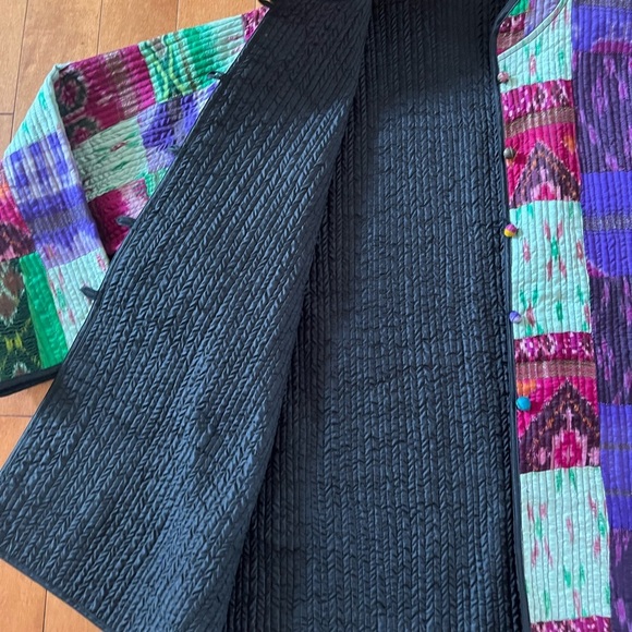 100% Silk Quilted Art to Wear Patchwork Jacket Large - Picture 5 of 5